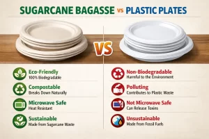 Compare bagasse plates vs Plastic plates