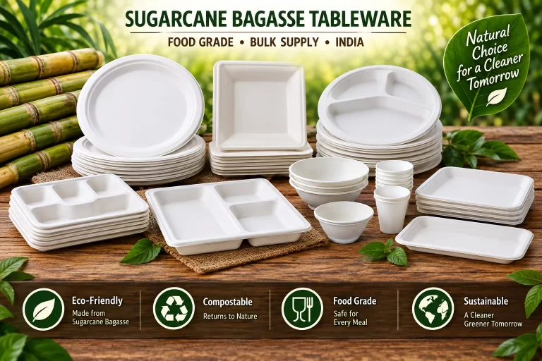 Buy-food-grade-sugarcane-bagasse-tableware-in-bulk-from-India.-Eco-friendly-plastic-free-plates-and-containers-for-restaurants-and-exporters-1024x683